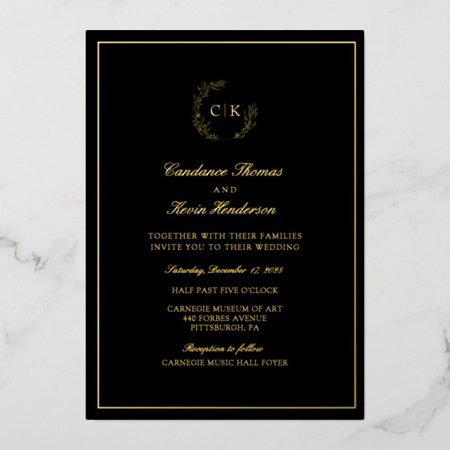 Élégant Monogramme Mariage Foil Invitation (Recto)