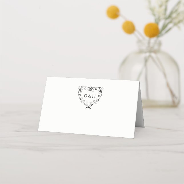 Élégant Monogramme Mariage plié Cartes de Place (Devant)