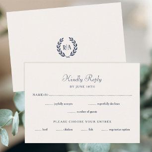 Elégant Monogramme Mariage RSVP Carte Marine Crème