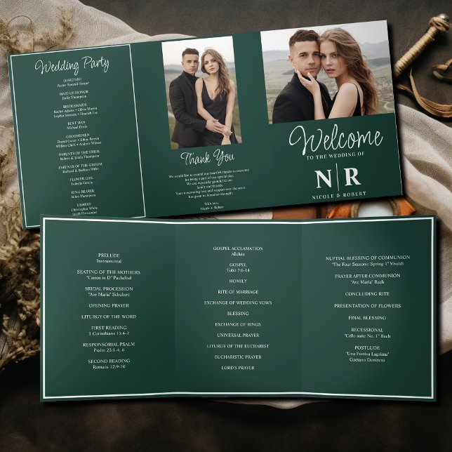 Élégant Monogramme Mariage Tri-Fold Wedding Progra (Créateur téléchargé)