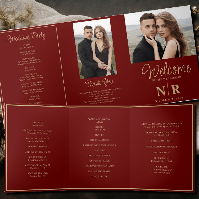 Élégant Monogramme Mariage Tri-Fold Wedding Progra (Créateur téléchargé)