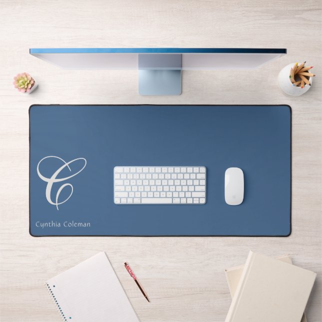 Élégant Monogramme minimaliste moderne, Denim bleu (Bureau 1)