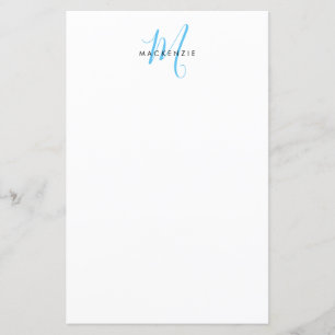 Élégant Monogramme Moderne Blanc Bleu Ciel Script