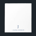 Élégant Monogramme moderne Marine Bloc-notes blanc<br><div class="desc">Ajoutez facilement votre nom et votre initiale monogramme personnalisé à cet élégant bloc-notes bleu marine et blanc.</div>