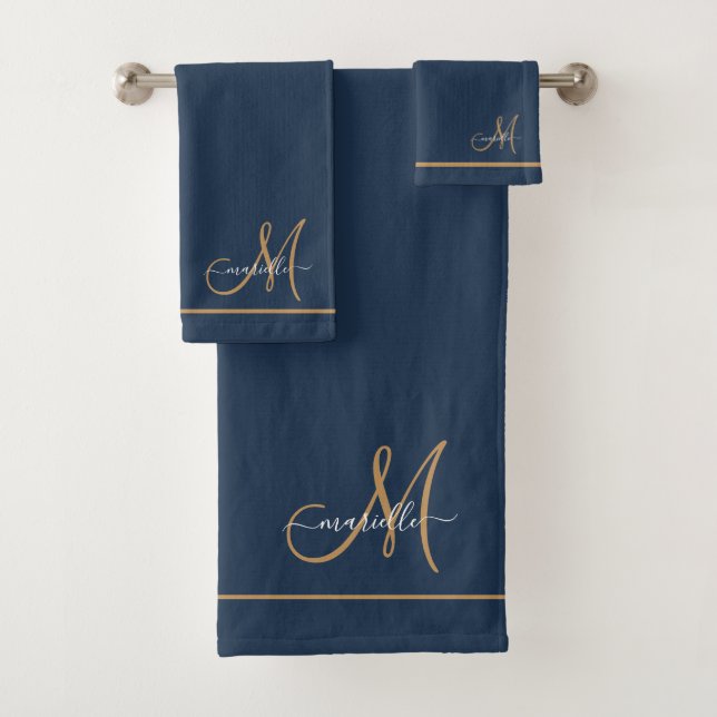Élégant Monogramme Navy Or Nom Script  (En situation)