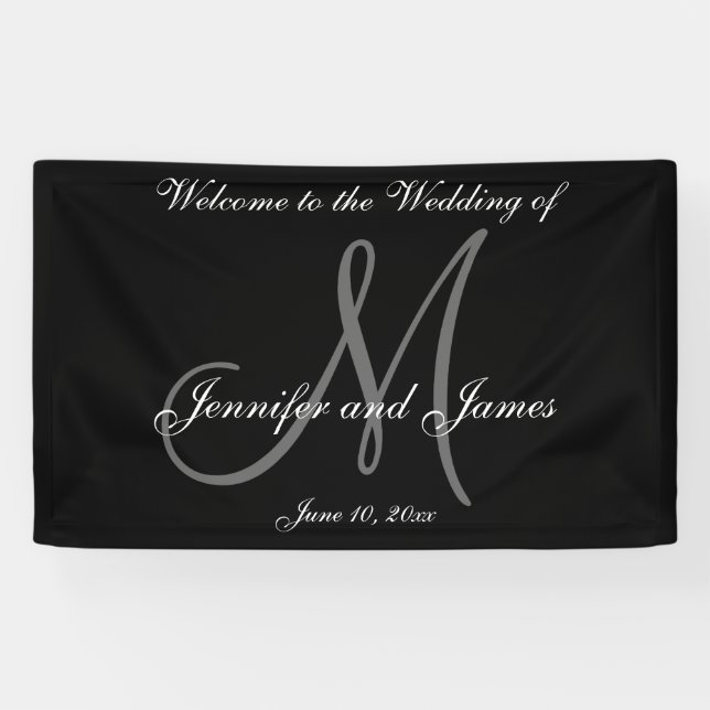 Élégant Monogramme noir blanc Mariage bannière (Horizontal)
