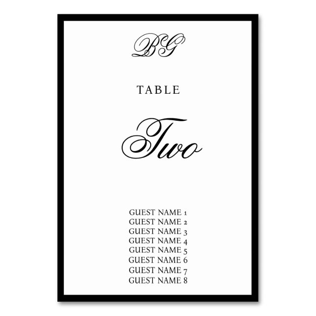Élégant Monogramme noir blanc Mariage Carte de siè (Par défaut)