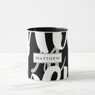 Élégant Monogramme Noir Et Blanc Café Mug