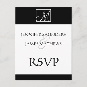 Élégant Monogramme noir Mariage initial Carte RSVP