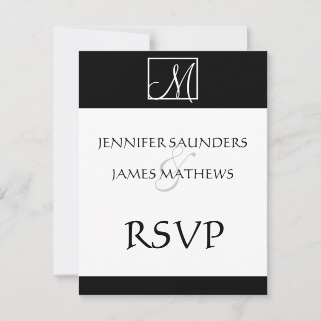 Élégant Monogramme noir Mariage initial Carte RSVP (Devant)