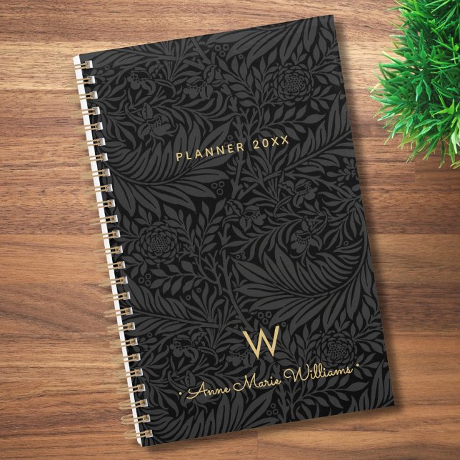 Élégant Monogramme Nom Or Fleur Noir 2026 (Créateur téléchargé)