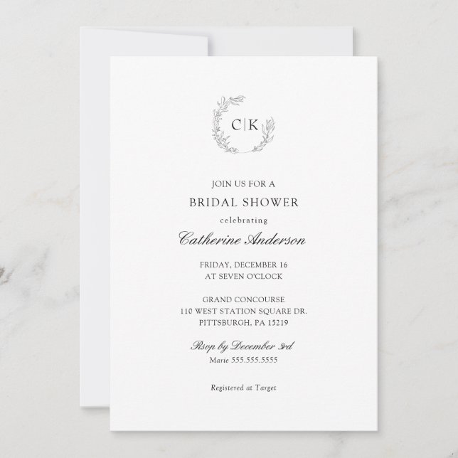 Élégant Monogramme Nuptiale Douche Invitation (Devant)