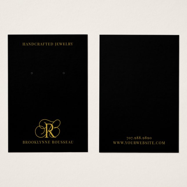 Élégant Monogramme Or Black Earring Carte d'affich (Devant & derrière)
