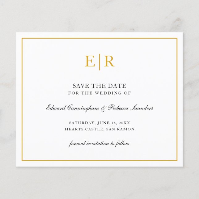Élégant Monogramme Or Budget Mariage Carte de Pré- (Devant)
