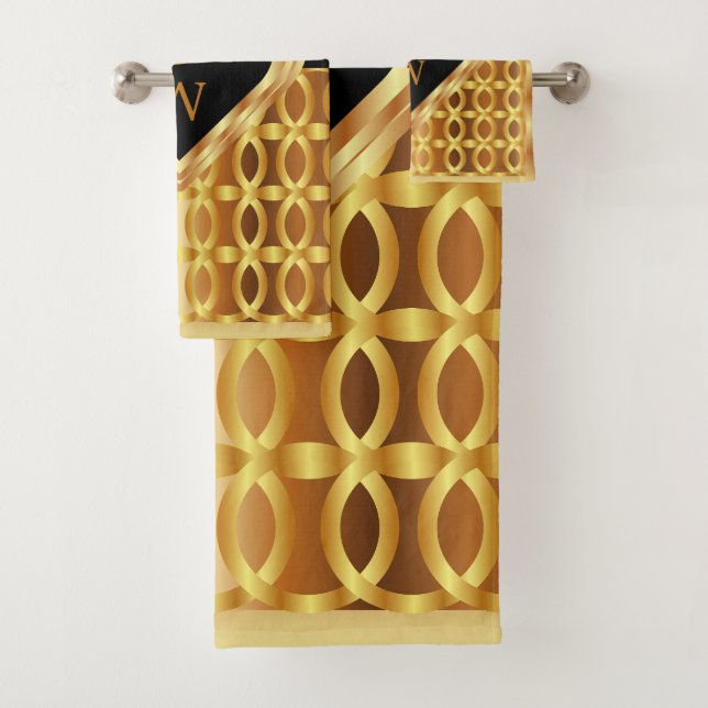 Élégant Monogramme Or Et Coeur Noir Géométrique (En situation)