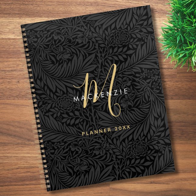 Élégant Monogramme Or Floral Noir 2026 (Créateur téléchargé)