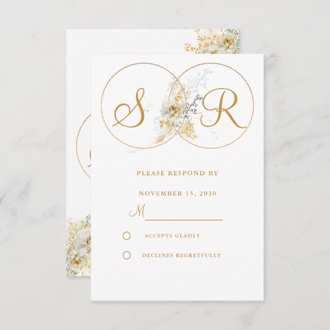 Elégant Monogramme Or Mariage RSVP (Devant / Derrière)