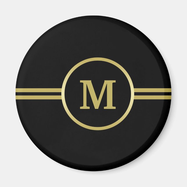 Élégant Monogramme or sur aimant noir (Devant)