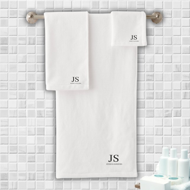 Élégant Monogramme Personnalisé Blanc (Elegant Monogram Personalized White Bath Towel Set)