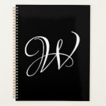 Élégant monogramme personnalisé calligraphie initi<br><div class="desc">Élégant monogramme de script personnalisé calligraphie lettre initiale plan personnalisé planificateur. Texte blanc personnalisé sur arrière - plan noir. Consultez le reste de la collection Brighton Projects pour trouver les éléments correspondants et coordonnés. N'hésitez pas à envoyer un message pour des questions ou de l'aide sur la conception.</div>
