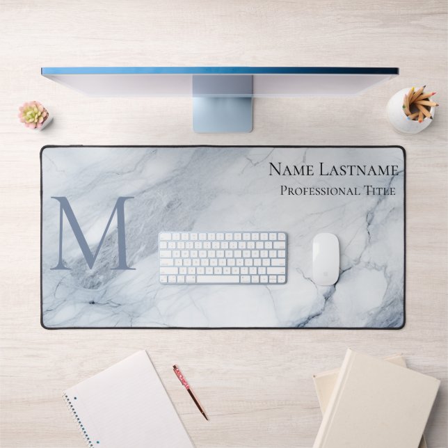 Élégant Monogramme personnalisé Marbre bleu clair (Bureau 1)