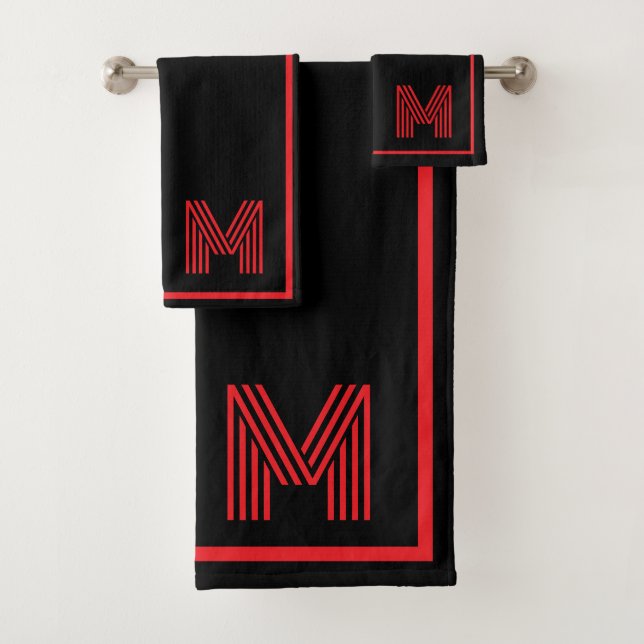 Élégant Monogramme personnalisé noir et rouge (En situation)