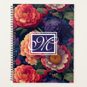 Élégant monogramme romantique orange rouge floral