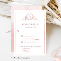 Élégant Monogramme rose avec aquarelle RSVP