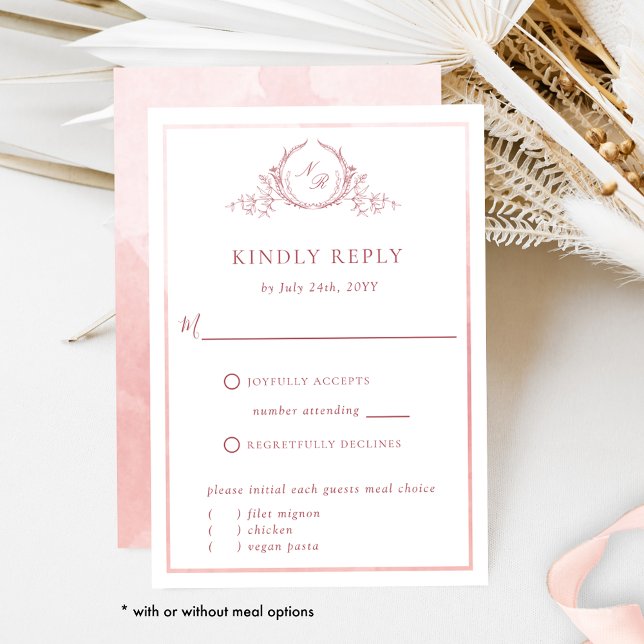 Élégant Monogramme rose avec aquarelle RSVP (Créateur téléchargé)