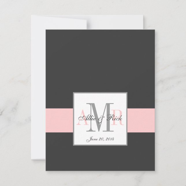 Élégant Monogramme rose Charbon Mariage RSVP (Devant)