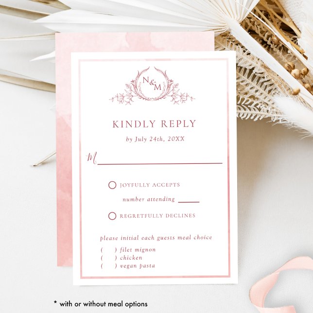 Élégant Monogramme rose et aquarelle RSVP (Créateur téléchargé)