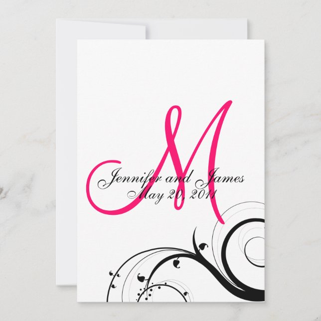 Élégant Monogramme rose Faire-part de mariage Reto (Devant)