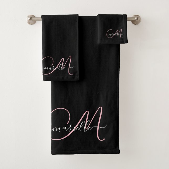 Élégant Monogramme rose noir Nom du script (En situation)