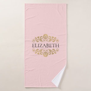 Élégant Monogramme rose rose rose serviette de bai