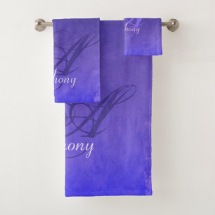 Élégant monogramme rustique bleu violet noir