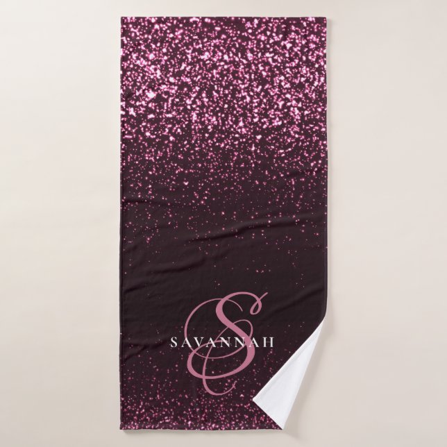 Élégant Monogramme Script Parties scintillant rose (Serviette de bain)