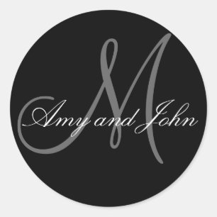 Élégant Monogramme Stickers Mariage Noir