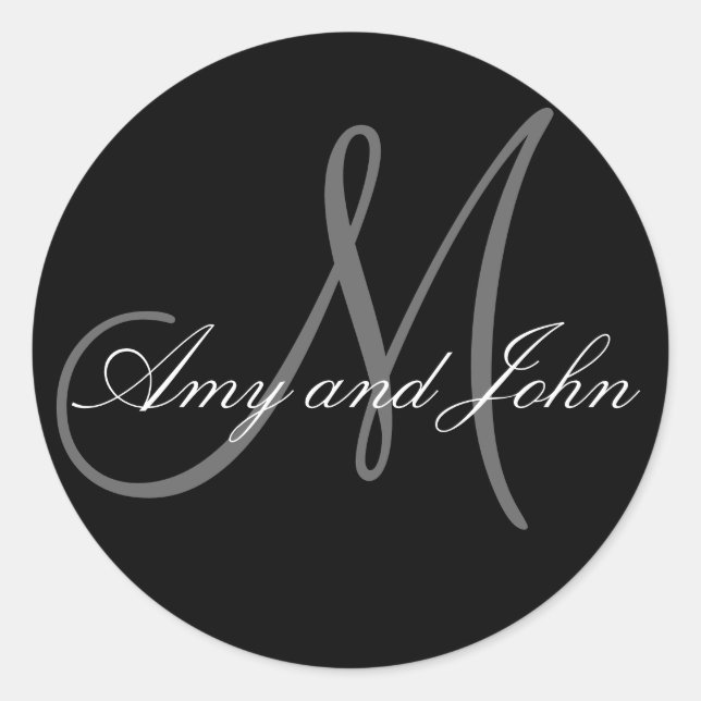 Élégant Monogramme Stickers Mariage Noir (Devant)