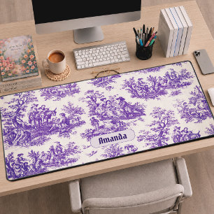 Élégant Monogramme Toile De Jouy Violet Vintage