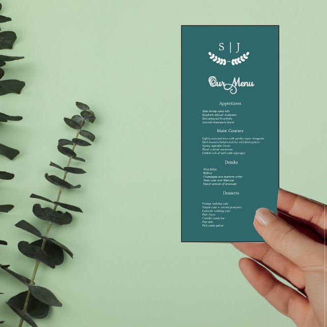 Élégant Monogramme Vert Bijou Tone Dîner Menu (Créateur téléchargé)