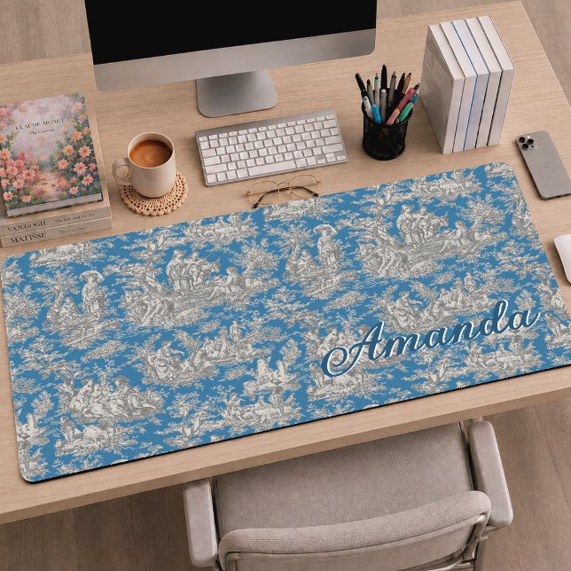 Élégant Monogramme Vintage Bleu Toile de Jouy (Créateur téléchargé)