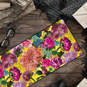 Élégant monogramme Vintage jaune floral