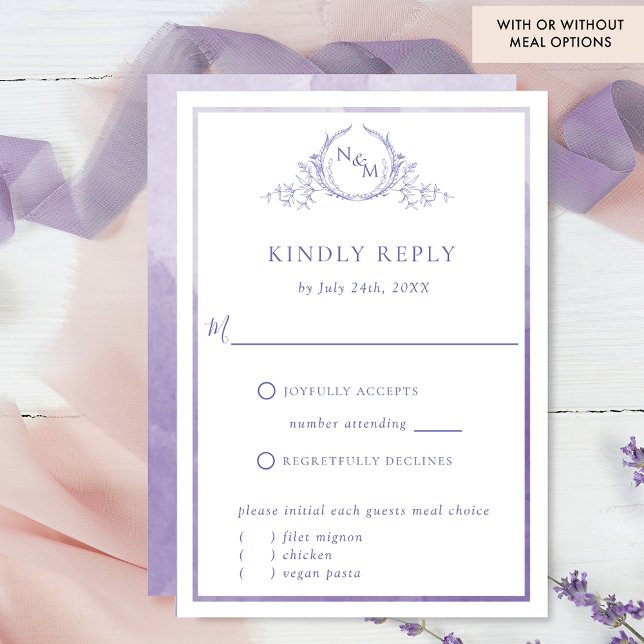 Élégant monogramme violet et aquarelle RSVP (Créateur téléchargé)