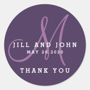Élégant Monogramme Violet Mariage Favor Sticker