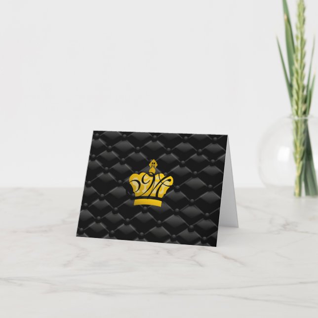 Elegant Monogrammed Crown Tufted Black Card (Devant)