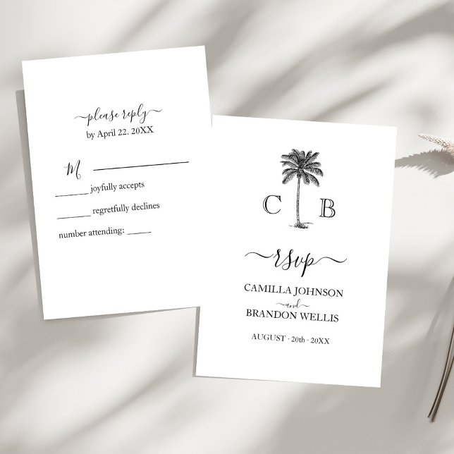Elégant Monograms Palm Beach Wedding Carte RSVP (Créateur téléchargé)