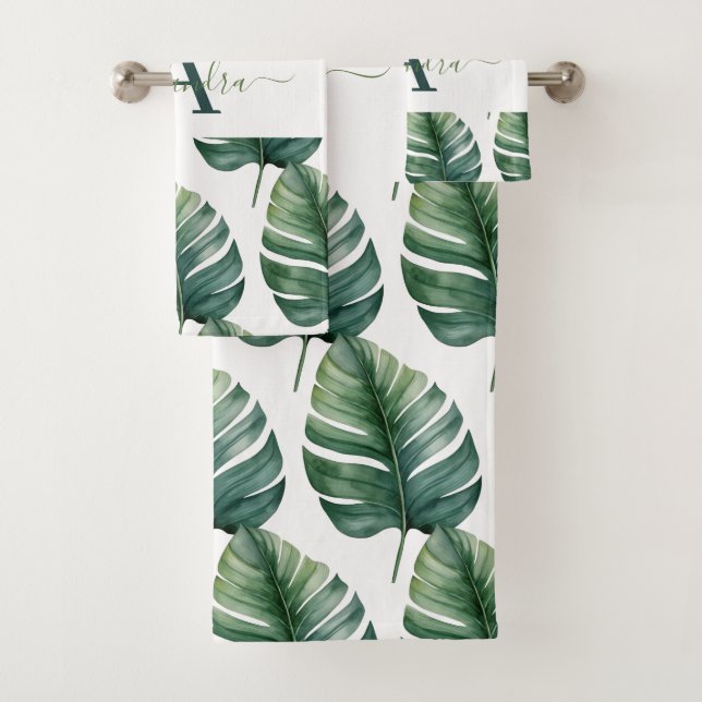 Elegant Monstera Greenery Botanical Towel Set (En situation)