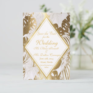 Elégant Monstera Or Mariage Enregistrer La Carte D