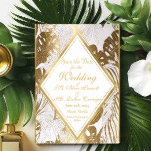Elégant Monstera Or Mariage Enregistrer La Carte D