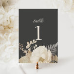 Élégant Moody Boho Floral Mariage Numéro de table<br><div class="desc">Ce joli panneau de numéro de table mariage est orné d'une bordure de jolies fleurs de boho dans des tons neutres subtils avec typographie classique. La carte est la même des deux côtés. Utilisez des détenteurs de cartes de revendeurs de traiteurs ou de vendeurs... OU vous pouvez acheter des cadres...</div>